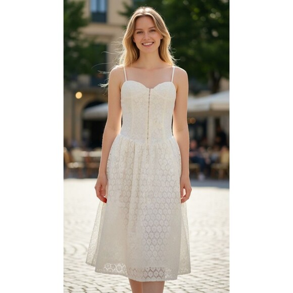 Peppermayo Women's White Lace Corset Maxi Dress Sz 4 Cottage Romantic Coquette - Picture 1 of 13